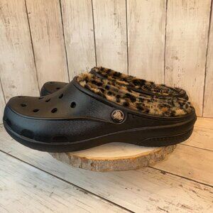 Crocs Freesail Clog Womens 8 Black Leopard Lined Lightweight Slip-on